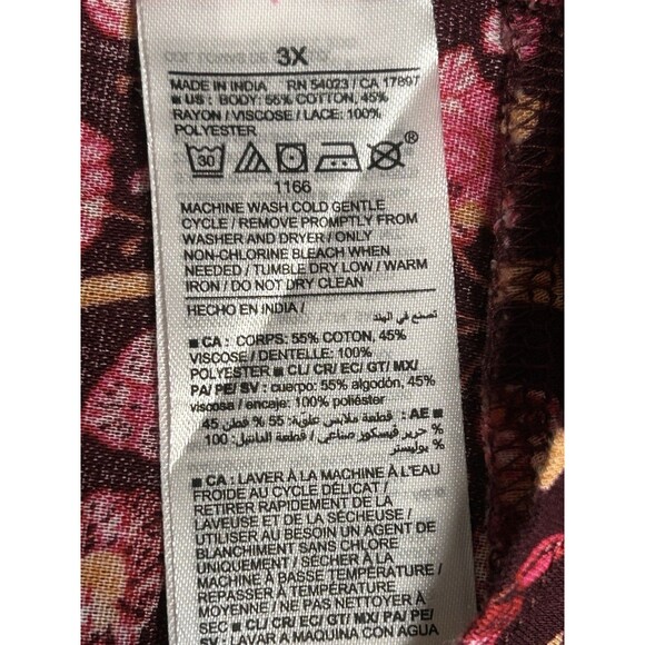 Old Navy Women TOP 3X Boho Burgandy Pink Floral Crocheted V-Neck Flowy - Picture 10 of 10